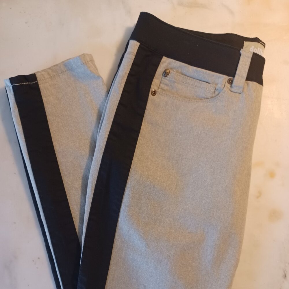 Dollhouse Juniors Skinny Jeans Size 13 Gray Black Stripe Stretch Denim Pants